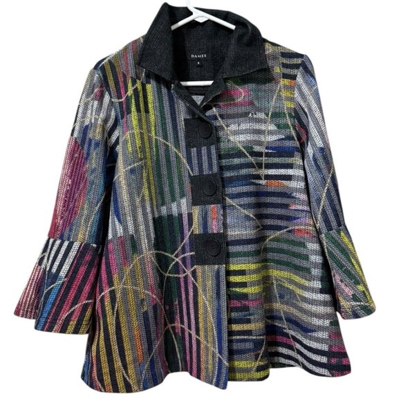 Damee Women Size Small Mixed Painting Swing Jacket Colorful Buttons Artsy Modern - Picture 1 of 10